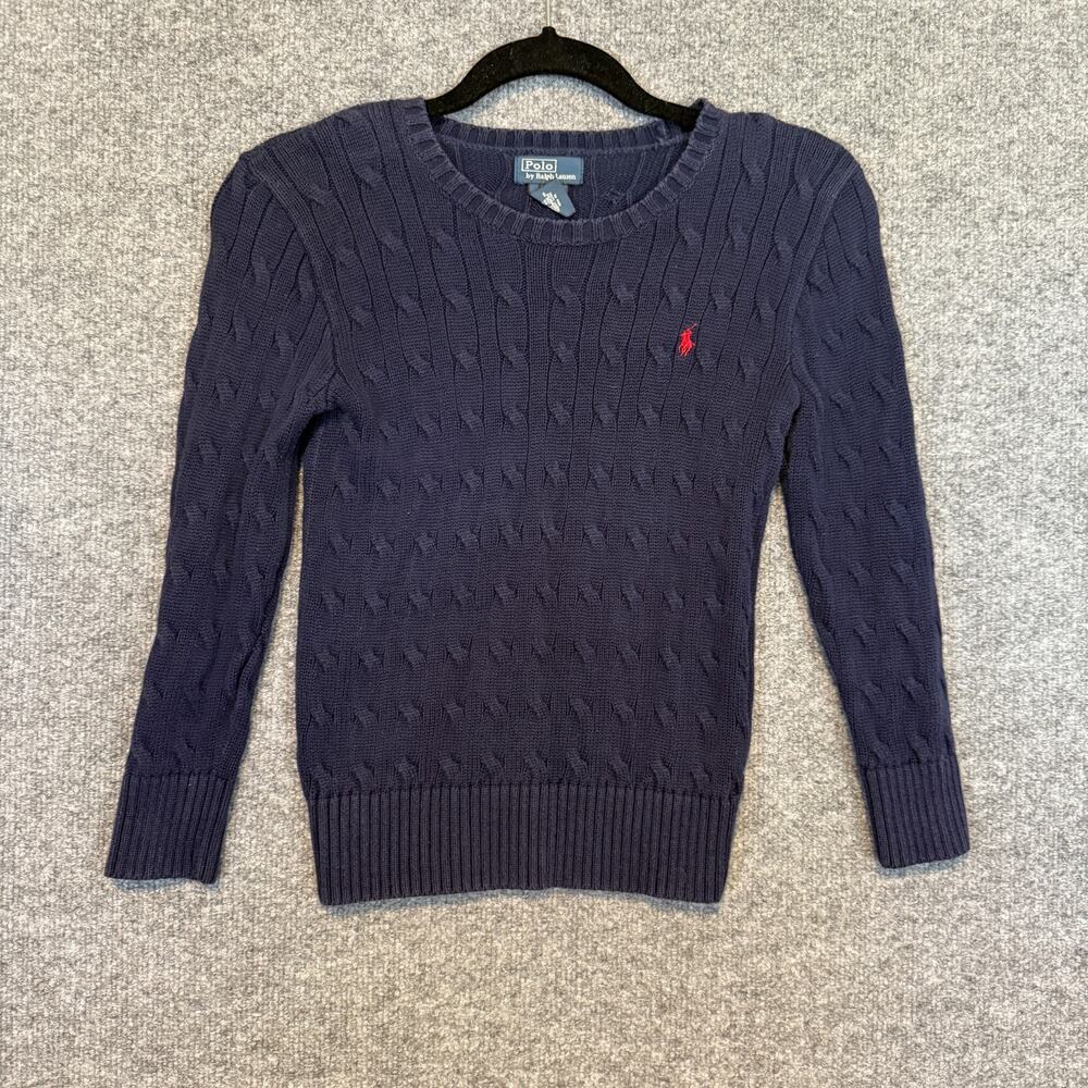 Polo Ralph Lauren Cable Knit Sweater Youth Size 7 Blue Preppy Pony Fisherman‎